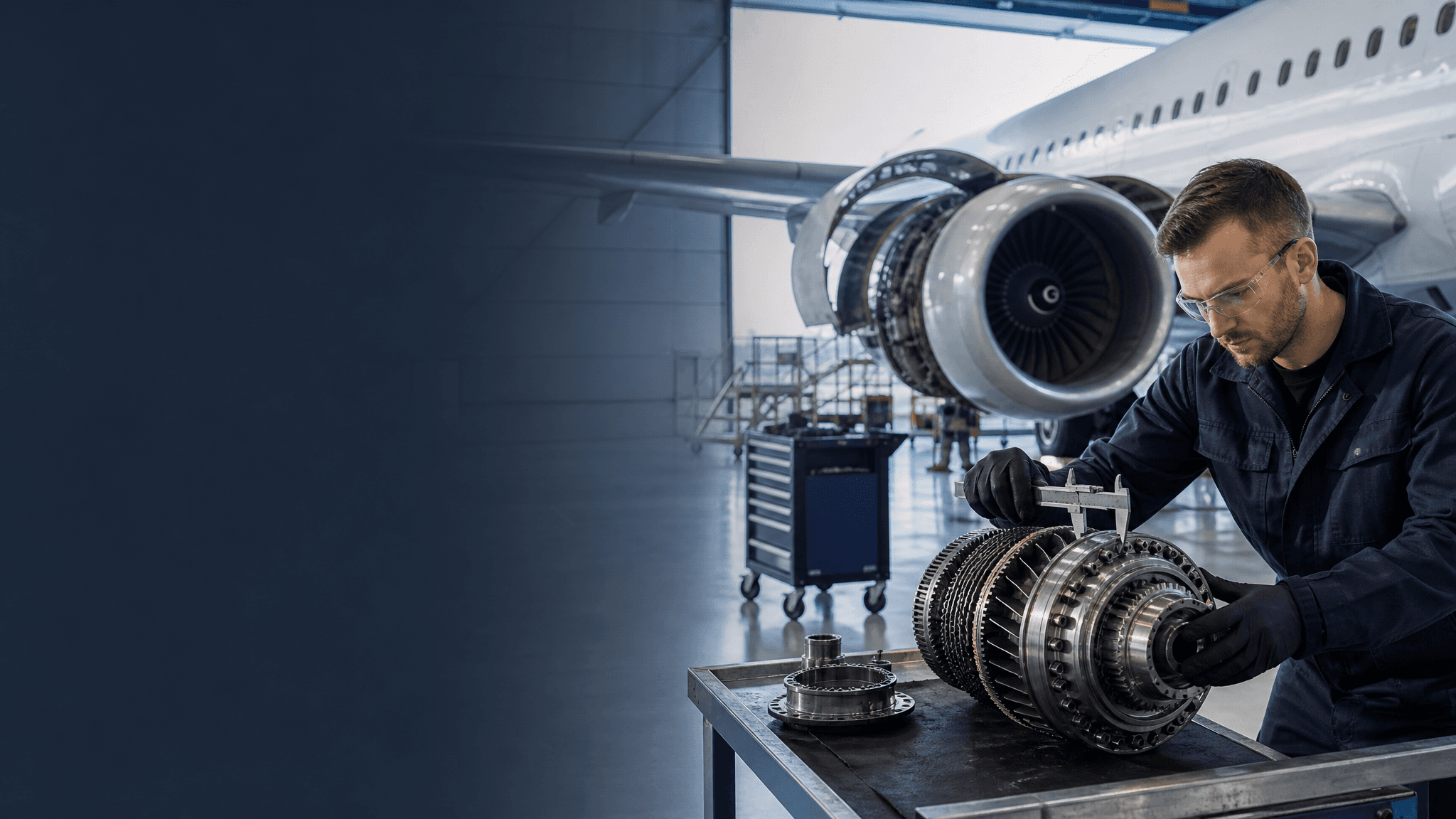 Aircraft engine maintenance in a commercial aviation hangar